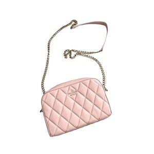 Kate Spade New York Pink Quilted Leather Camera Crossbody Bag Gold Chain Small